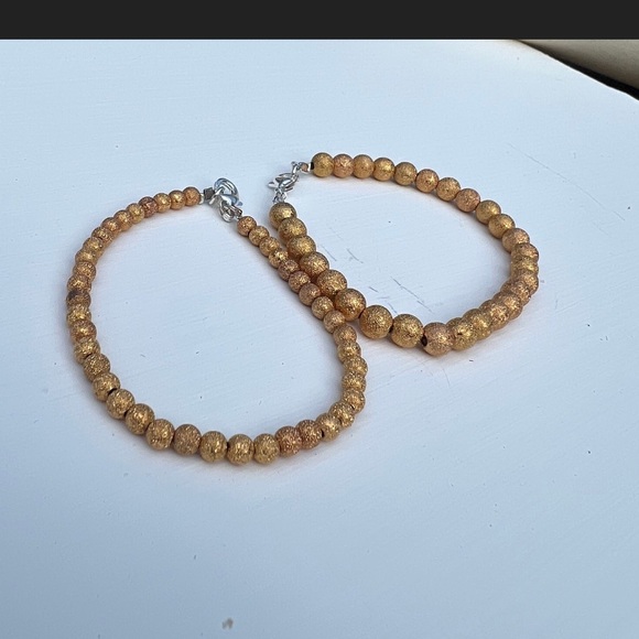 textured sparkly gold beaded adjustable bracelet set of 2 custom small business - Picture 5 of 5